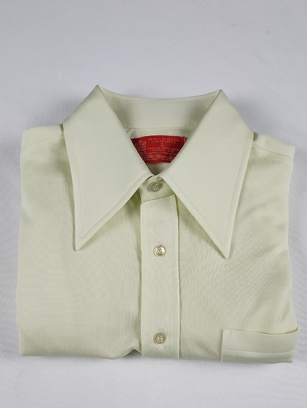 Vintage Sears Kings Road Shop Mens Store Yellow Long Sleeve Polyester Shirt L